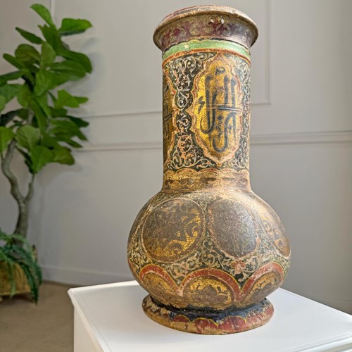  18Th Century Persian Polychrome And Gold Decorated Terracotta Vase