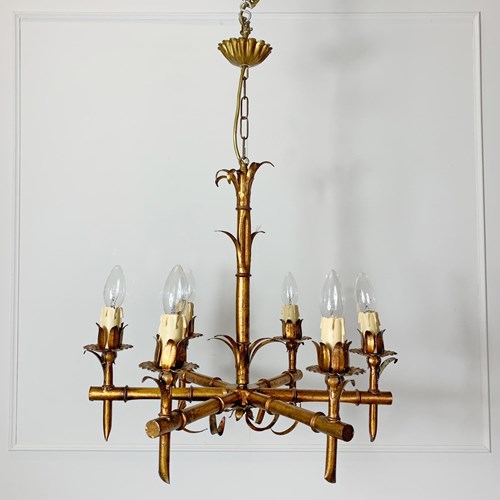 French Faux Bamboo Gilt Chandelier 1950
