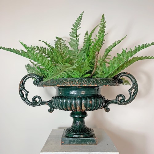 19Th C French Cast Iron Urn With Decorative Handle
