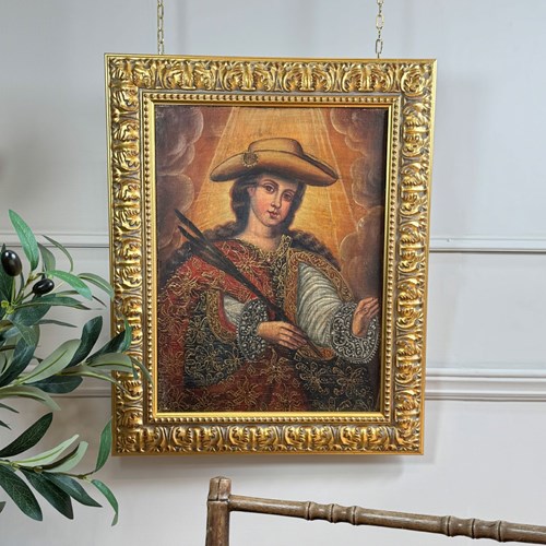 19Th Century Cuzco School Oil Painting On Canvas
