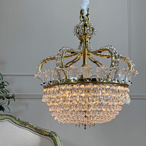 An Exceptionally Rare & Elegant French Empire Crown & Basket Crystal Chandelier