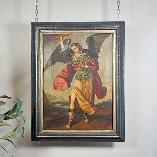 19Th Century Cuzco School Oil On Canvas Of Archangel Zadkiel 