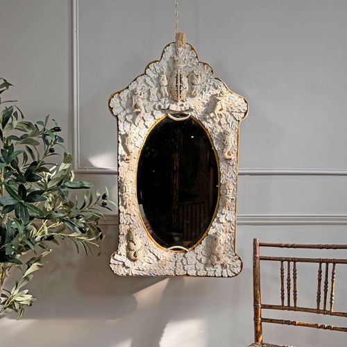 An Exceptional 19Th-Century French Dieppe Carved Bone Wall Mirror