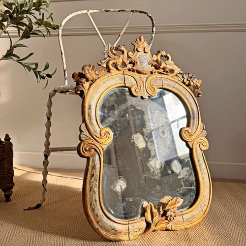 18Th Century Venetian Giltwood And Polychrome Arte Povera Lacquered Wall Mirror