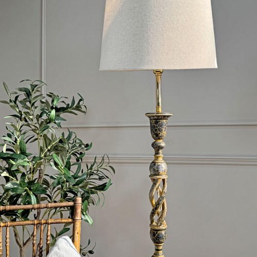 19Th Century Blue And White Barley Twist Kashmiri Table Lamp