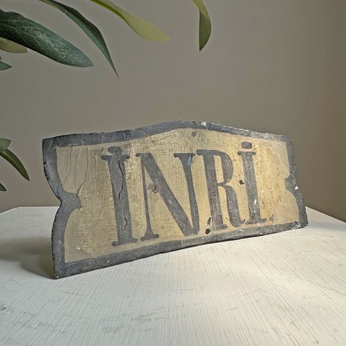 19Th Century Tin INRI Plaque