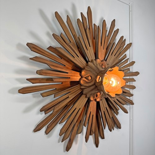 19Th Century Large Wooden Church Sunburst Light