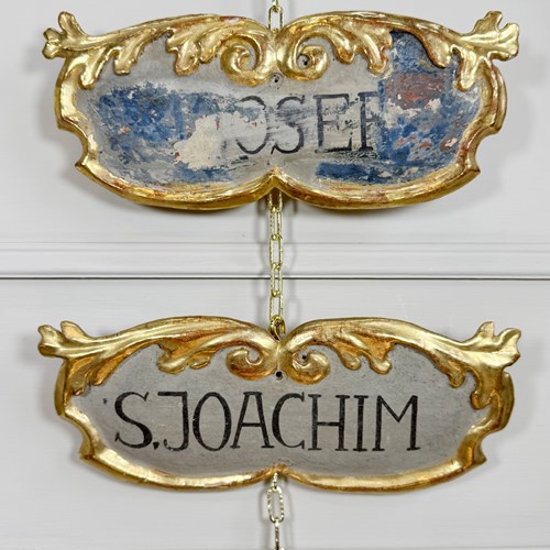 Pair Of 18Th Century Painted & Giltwood Plaques For St Joachim And St Josef