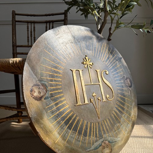 Late 18Th Century Gilt And Polychrome Painted Altar Medallion / Plaque