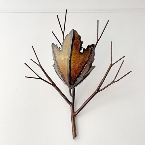 Mid Century Copper Leaf & Branch Brutalist Wall Sconce