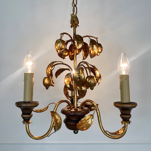 French Gilt Lemon Tole Chandelier 1970’S