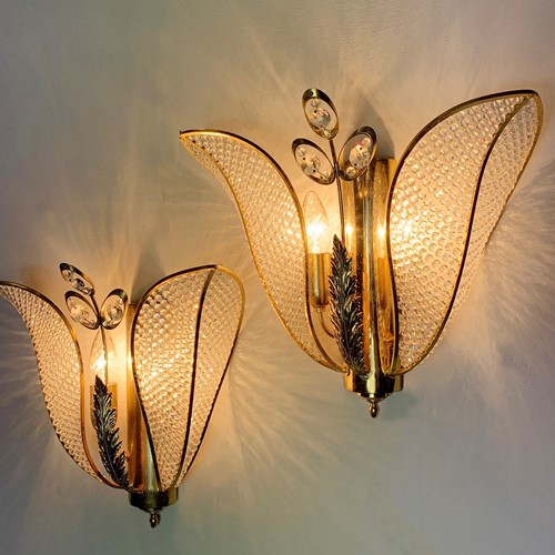 Pair Of Palwa Crystal Tulip Wall Lights 1970