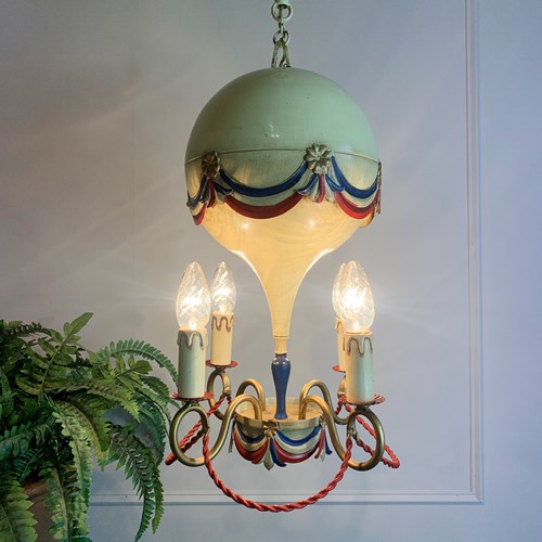 Mid Century Tole Hot Air Balloon Chandelier 1950