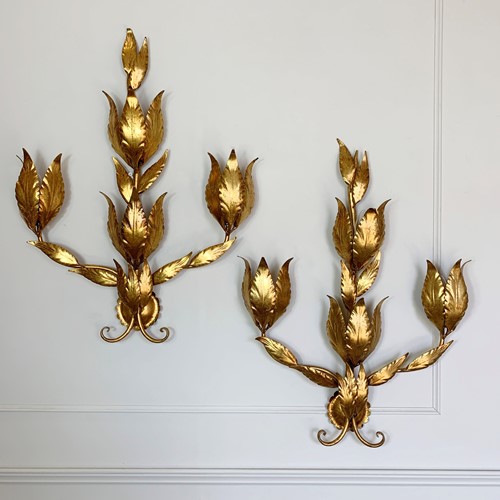 Italian Gilt Leaf Wall Sconces 1950'S