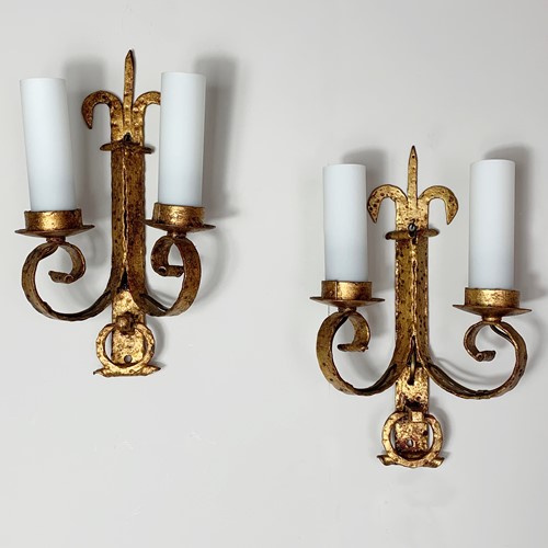 1930'S Spanish Gilt Hand Forged Wall Sconce’S