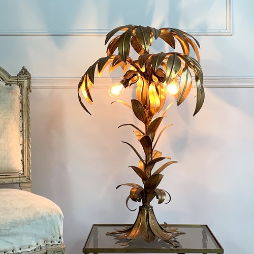 Hans Kogl Hollywood Regency Gilt Palm Tree Lamp 1970