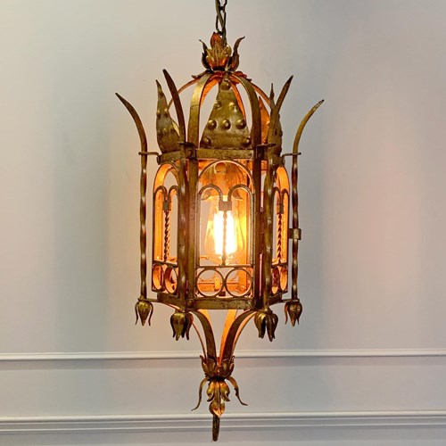 Italian Hand Forged Gilt Lantern Circa 1950