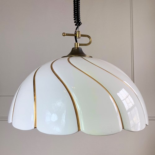 Tommaso Barbi Huge White And Gold Ceramic Ceiling Lamp 1970