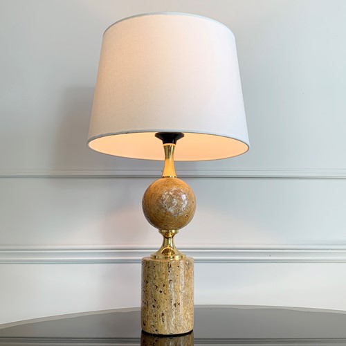 Philippe Barbier Travertine And Gilt Table Lamp