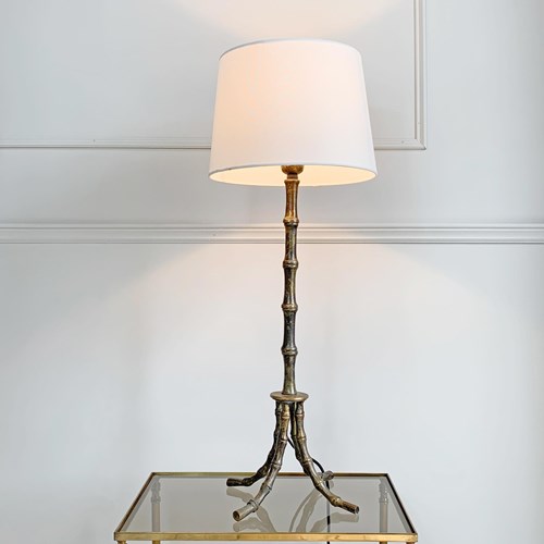 Mid Century Brass Faux Bamboo Table Lamp