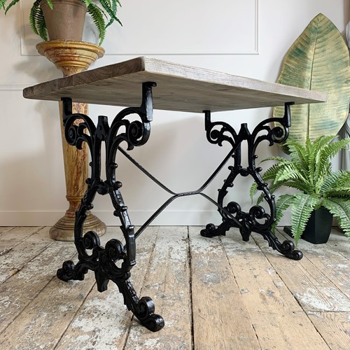 Early 20Th Century Cast Iron Table With Pine Top