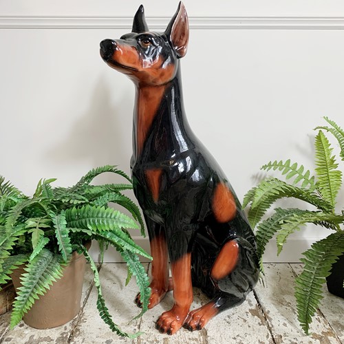 Mid Century Ceramic Doberman Dog Statue 