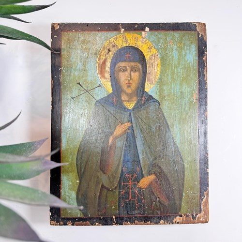 17Th Century Icon Oil On Board Of Saint Matrona