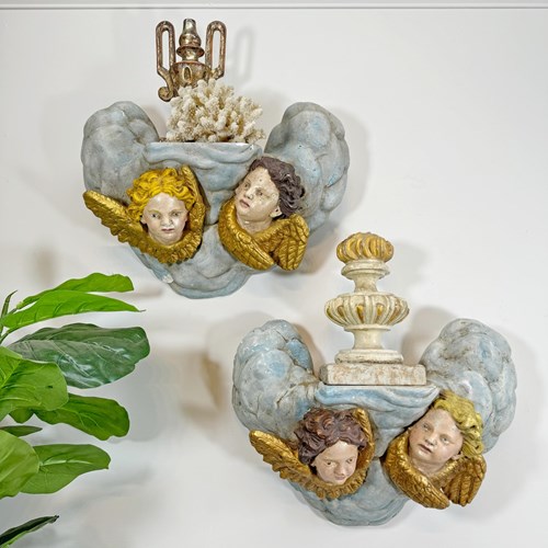Circa 1920 Plaster Putto And Clouds Wall Shelves