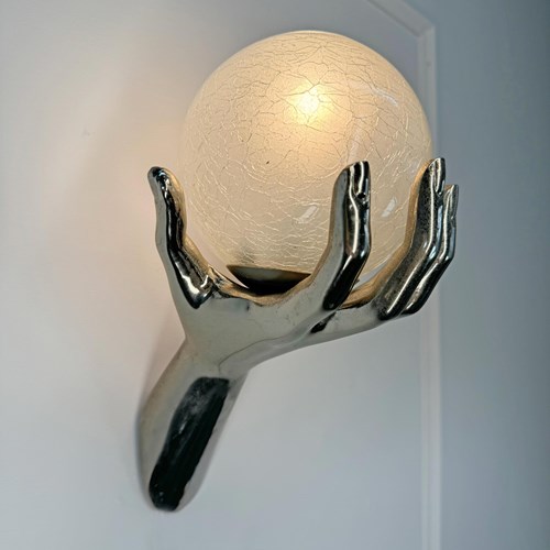Maison Arlus Silver Gilt Bronze Hand Wall Sconce France 1970'S