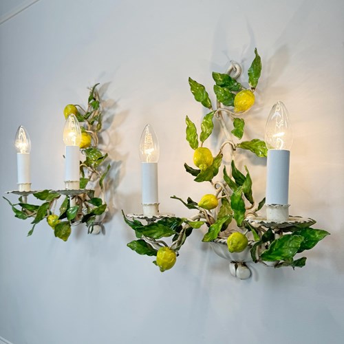 Pair Of 1950'S Italian Amalfi Tole Lemon Wall Lights