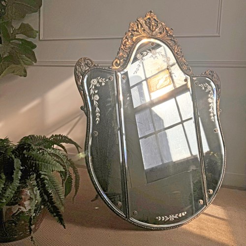 1950’S Venetian Murano Mirror With Etched Glass And Decorative Putto Frame