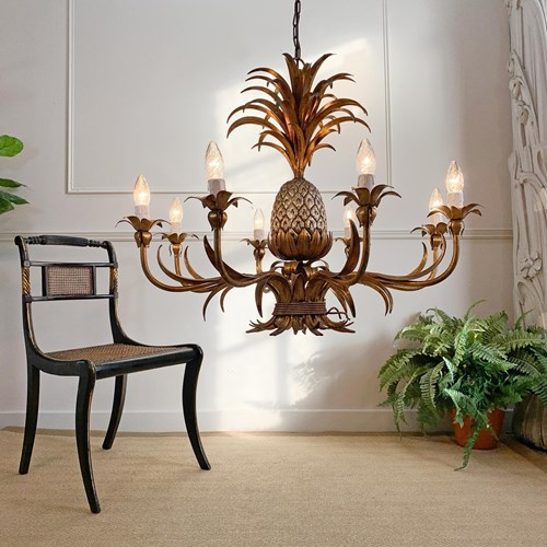 Exceptional Maison Charles Att. Gilt Pineapple Chandelier 1950