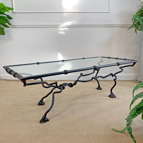 Wrought Iron Animalistic Glass Top Coffee Table