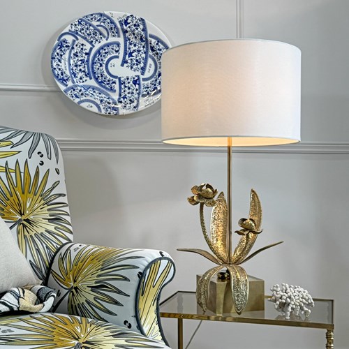 1950'S Bronze Flower And Foliage Table Lamp Attributed To Maison Jansen