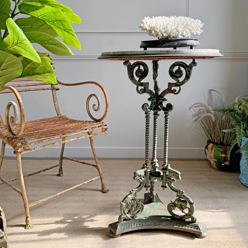 Outstanding 19Th Century Cast And Wrought Iron Marble Top Orangery Table