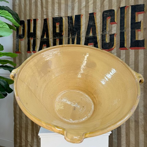 19Th Century Large French Terracotta Tian Gresalle Bowl With Rivet Repairs