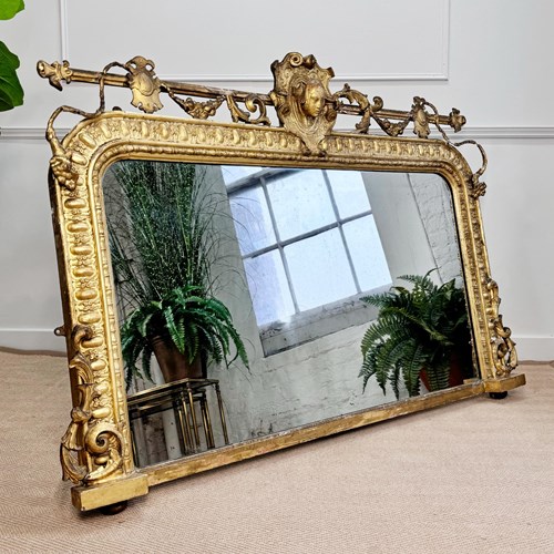 Spectacular 19Th Century Renaissance Revival Giltwood Overmantle Mirror