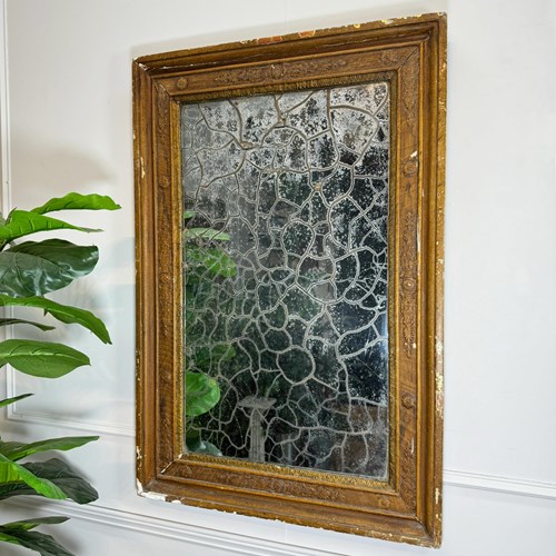 19Th Century Silver Backed Crackle Foxed Giltwood Mirror