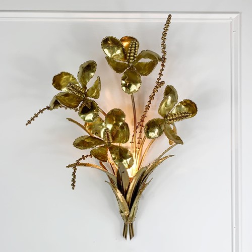Henri Fernandez Brutalist French Flower Bouquet Wall Light 1970