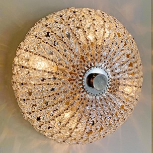 Mid Century Silver Glass Flush Moun...