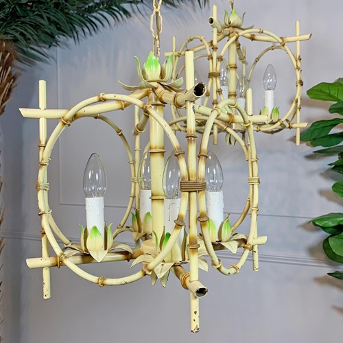 Pair Of  Mid Century Faux Bamboo Pagoda Chandeliers Italy 