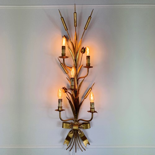 Mid Century Large French Bulrush Wall Sconce 1960