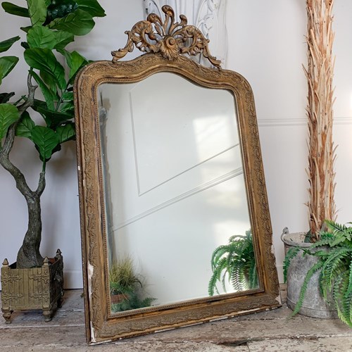 19Th Century French Crested Gilt Gesso Mirror