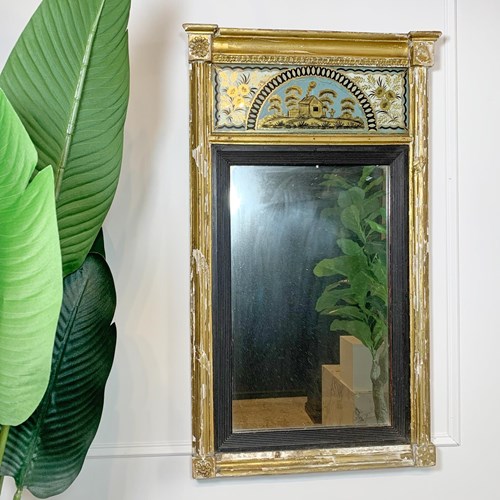  Georgian Gilt-Gesso Framed Wall Mirror Inset Verre Eglomise Gilded Glass Frieze