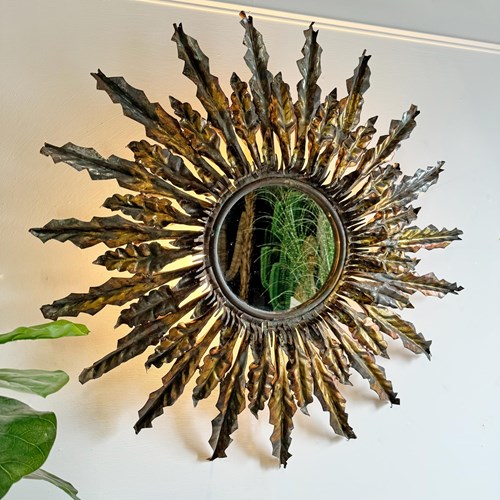 Huge Statement Illuminated Spanish Sunburst Mirror With Incredible Patina