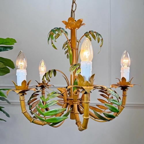 Faux Bamboo Palm Leaf Italian Tole Chandelier 1960'S