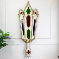  19th C Italian Stained Glass Wooden Church Panel