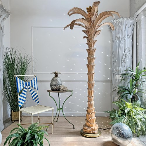  Magnificent 2 Metre Hand Carved Wooden Palm Tree Lamp By Chelini Italy 1970'S