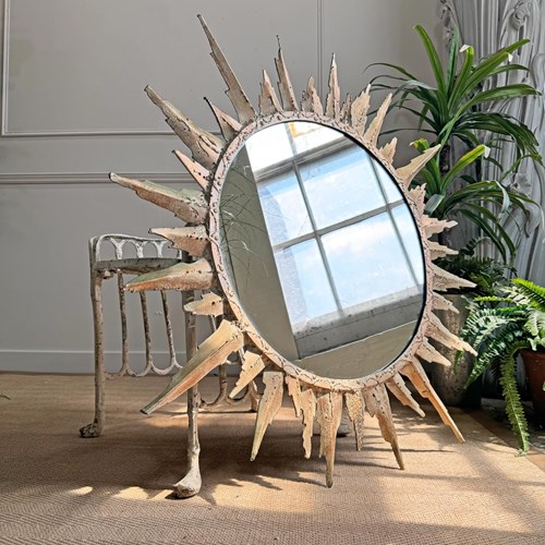 Magnificent 20Th Century Brutalist Sunburst Mirror