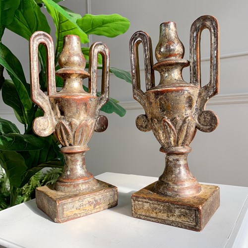 Pair Of Late 18Th Century Wood And Gesso Baroque Altar Vases